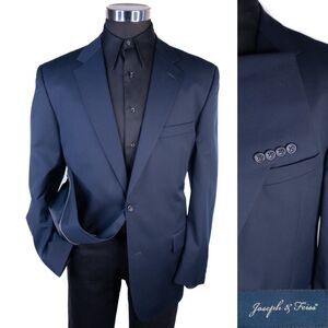Joseph & Feiss 100% Wool Blue Solid Blazer Sport Coat Jacket Size 44r 2-Button